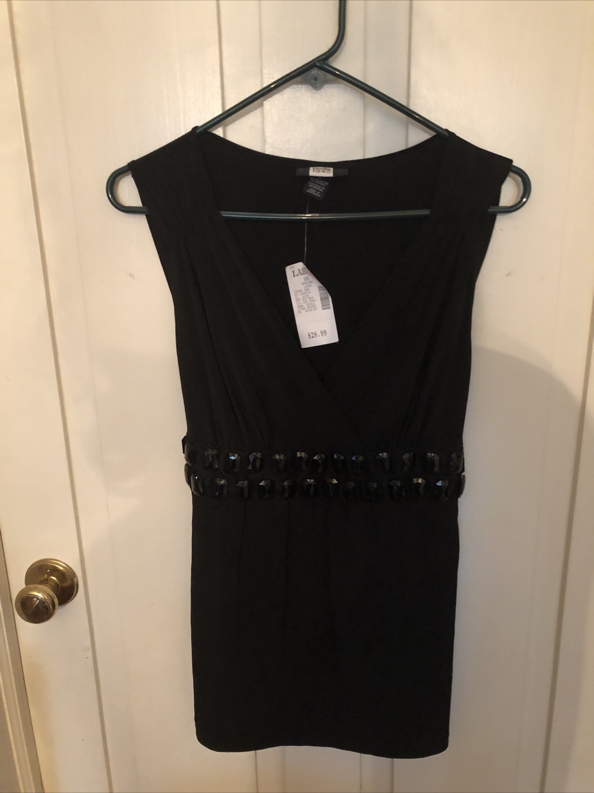 Studio 1940 Sleeveless Black Blouse Bead Work Back Tie Large NWT