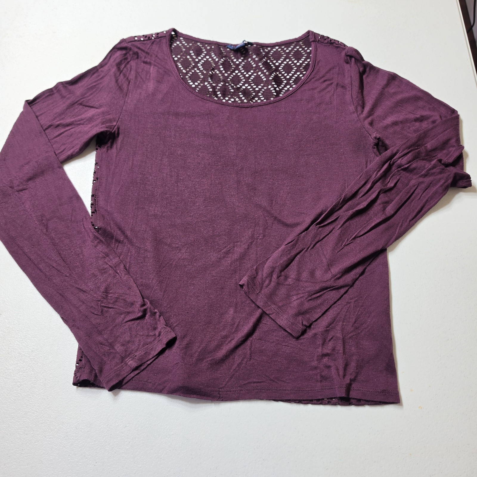 Aeropostale Women Medium Maroon Long Sleeve Top Open Lace Back 8258AH16