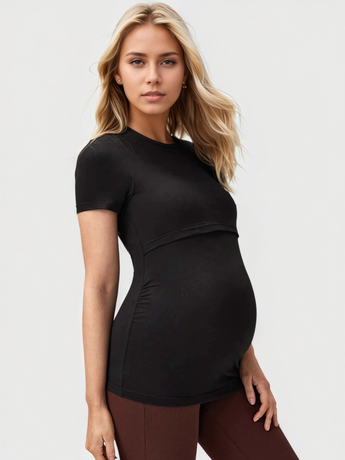 Nursing Tops Breastfeeding Maternity Shirts Short Sleeve Stretchy Double Layer