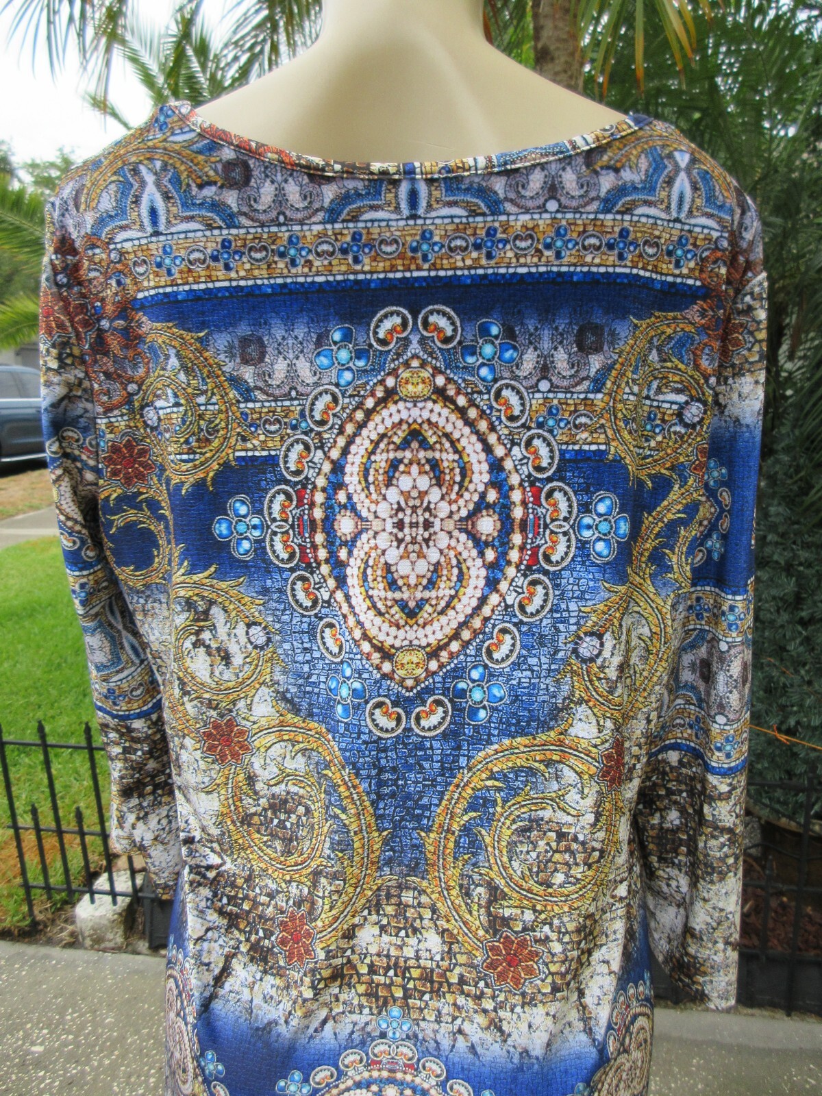 From the Heart Jaida Tunic Top XL NWT Blue Multicolor Baroque Print Stretch