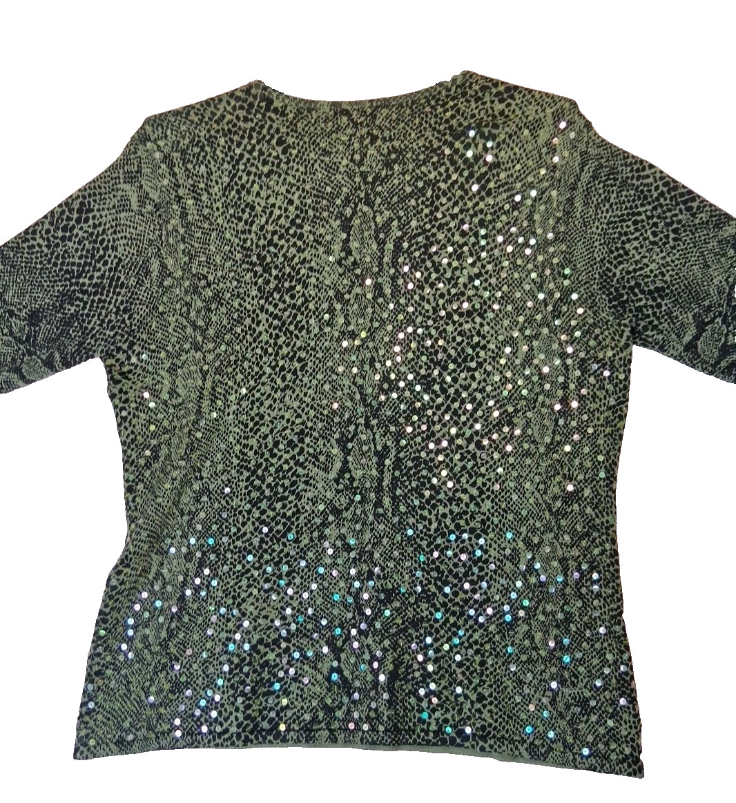 NORDSTROM CLASSIQUES ENTIER Green & Black Silk Sequined Top Size XL GORGEOUS
