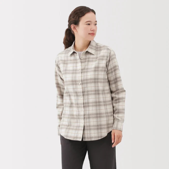 NEW MUJI Women Cotton Flannel Shirt in Ivory Light Gray Size Medium