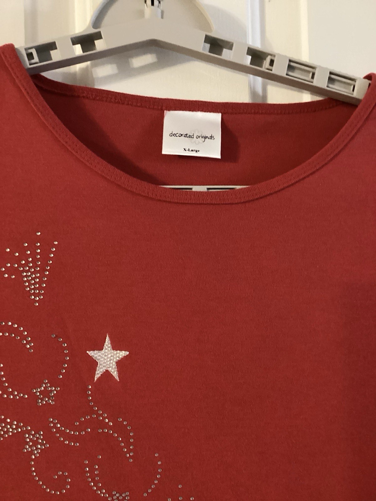 Women’s Decorated Originals Red Top Rhinestones & Stars July 4th Size XL