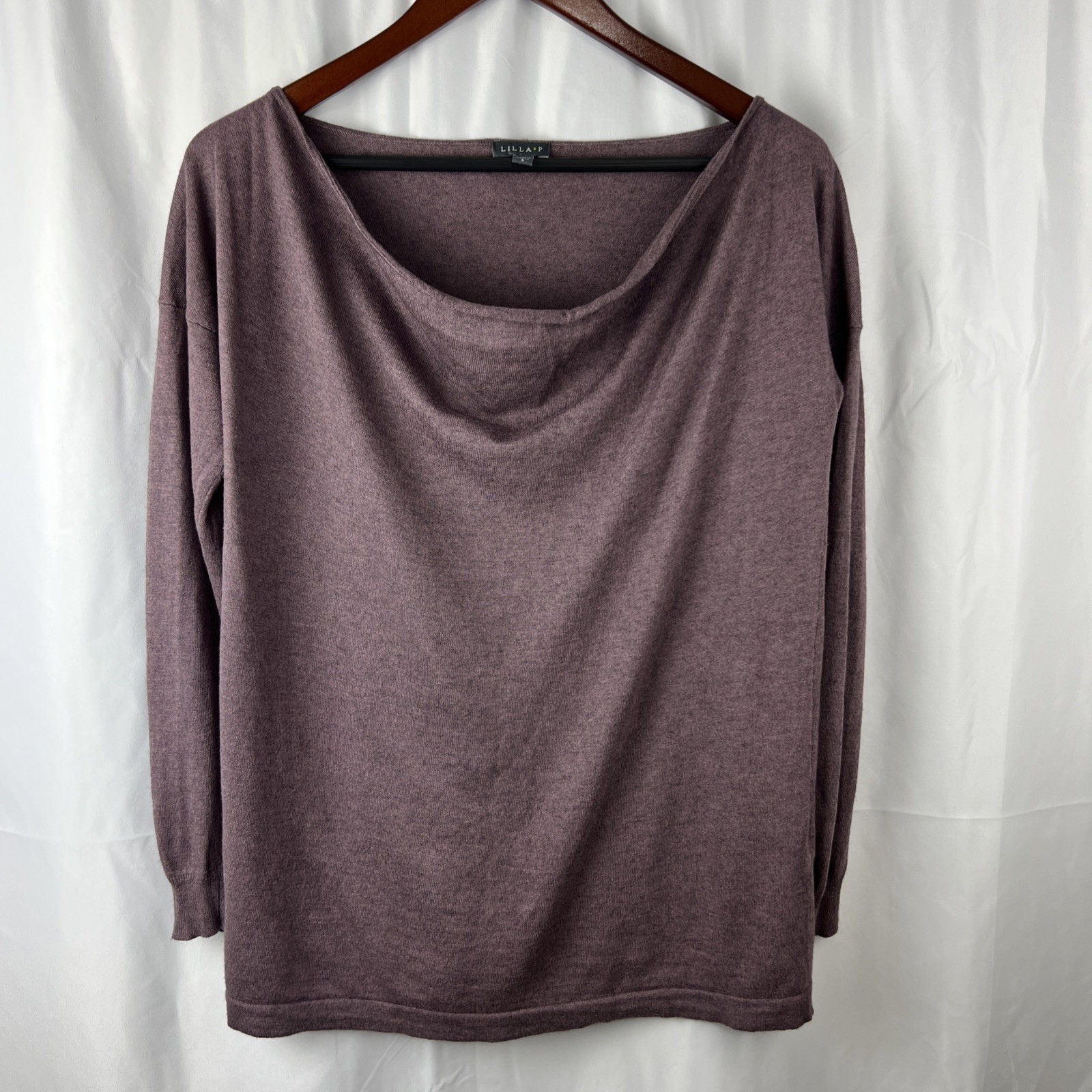 Lilla P Women’s Cowl Neck Mauve Cotton Modal Cashmere Long Sleeve Top Sz Small