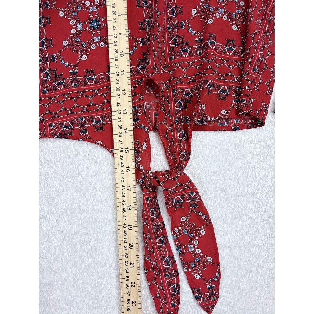 Altar’d State Red Paisley Tie-Front Bell Sleeve Top S
