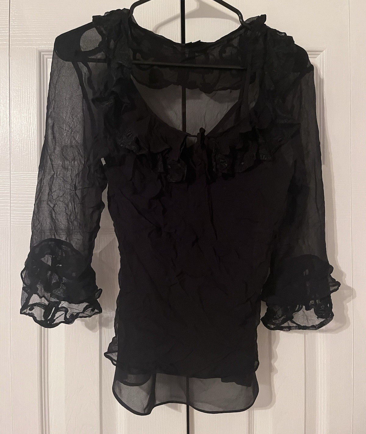 ECI New York 100% Silk blouse Sheer Ruffle lined Blouse size small