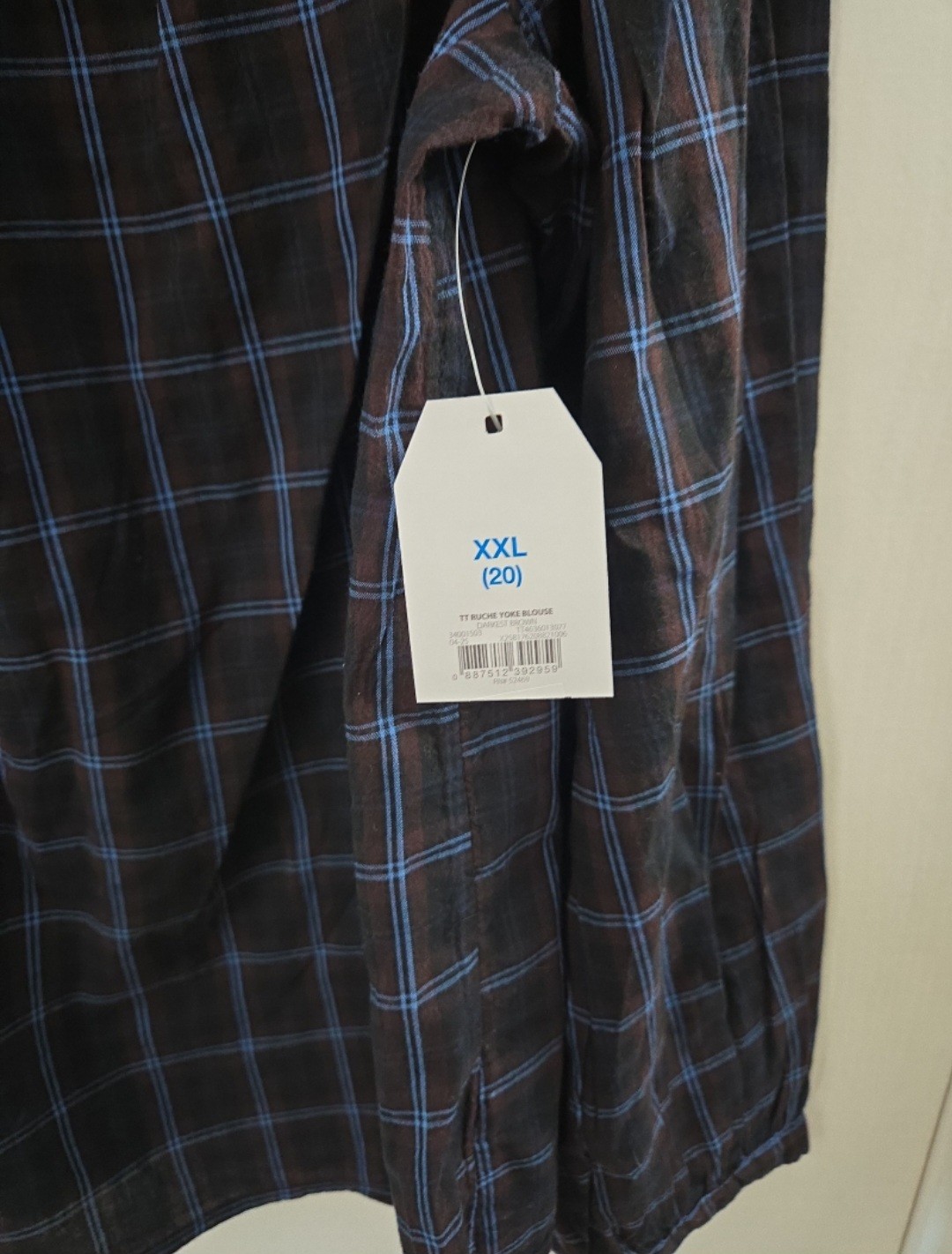Time and Tru Women’s Plaid Ruffle Neck Button Front Blouse XXL (20) NWT