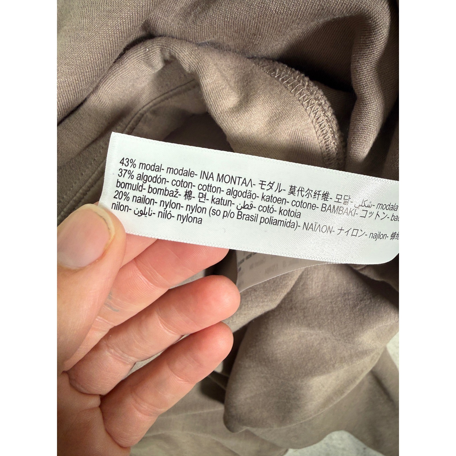 Massimo Dutti Womens Small Taupe Mixed Media Cinch Hem Sweatshirt Modal Cotton