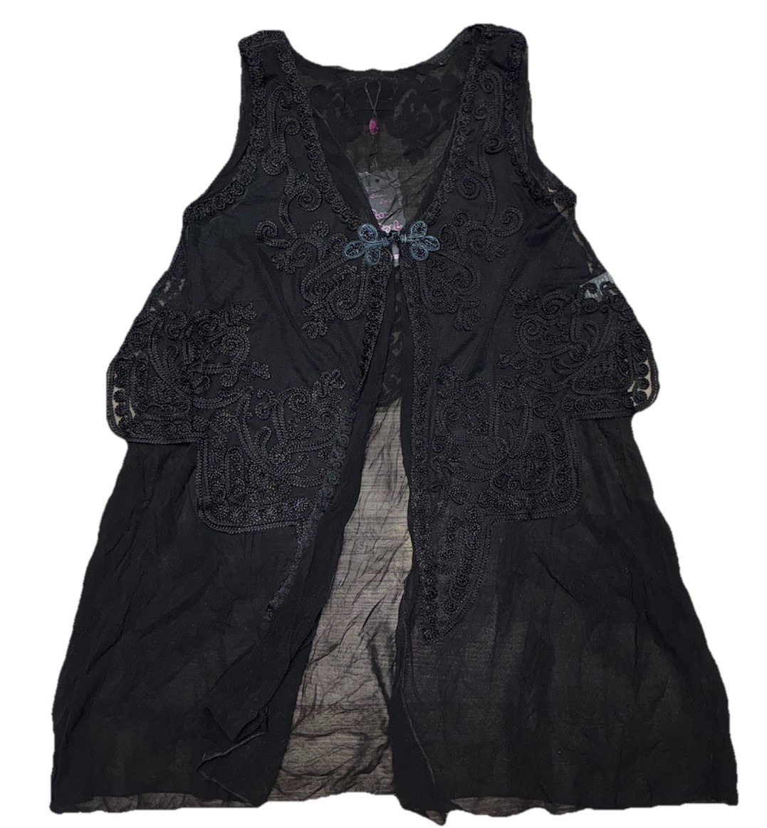 Pretty Angel Tunic Vest S Black Silk Blend Layered Lace Boho Fairy Grunge NEW
