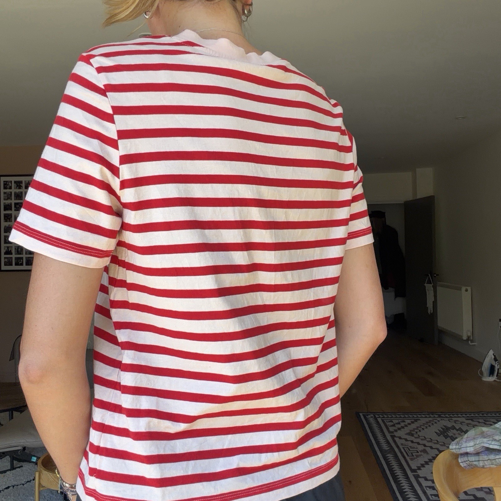 M&S MARKS & SPENCER PINK RED STRIPE BOXY SHORTSLEEVE TSHIRT TOP Size 10