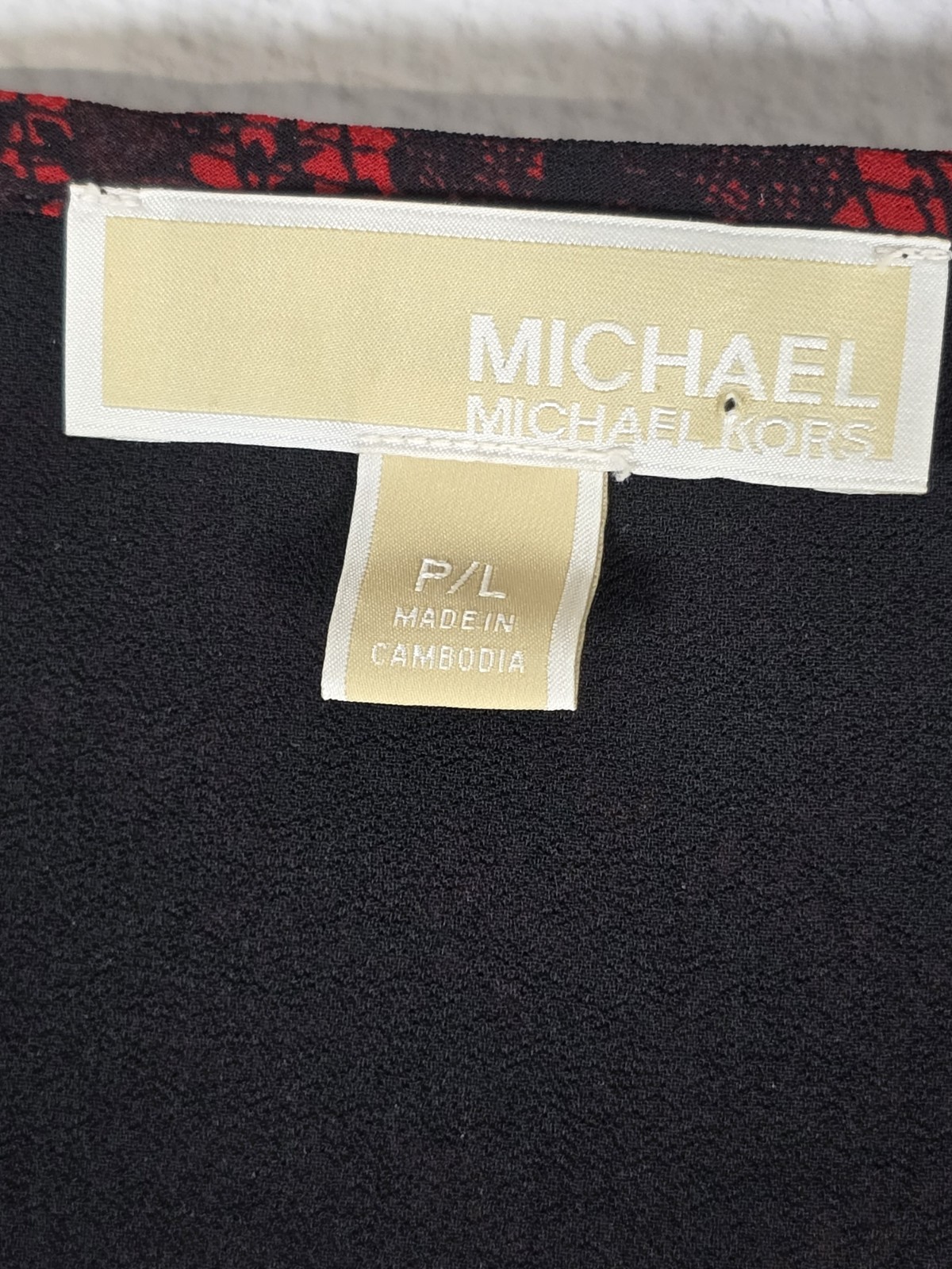 Michael Kors Layered Chiffon Blouse Womens PL Red Black Floral Mesh Split Back