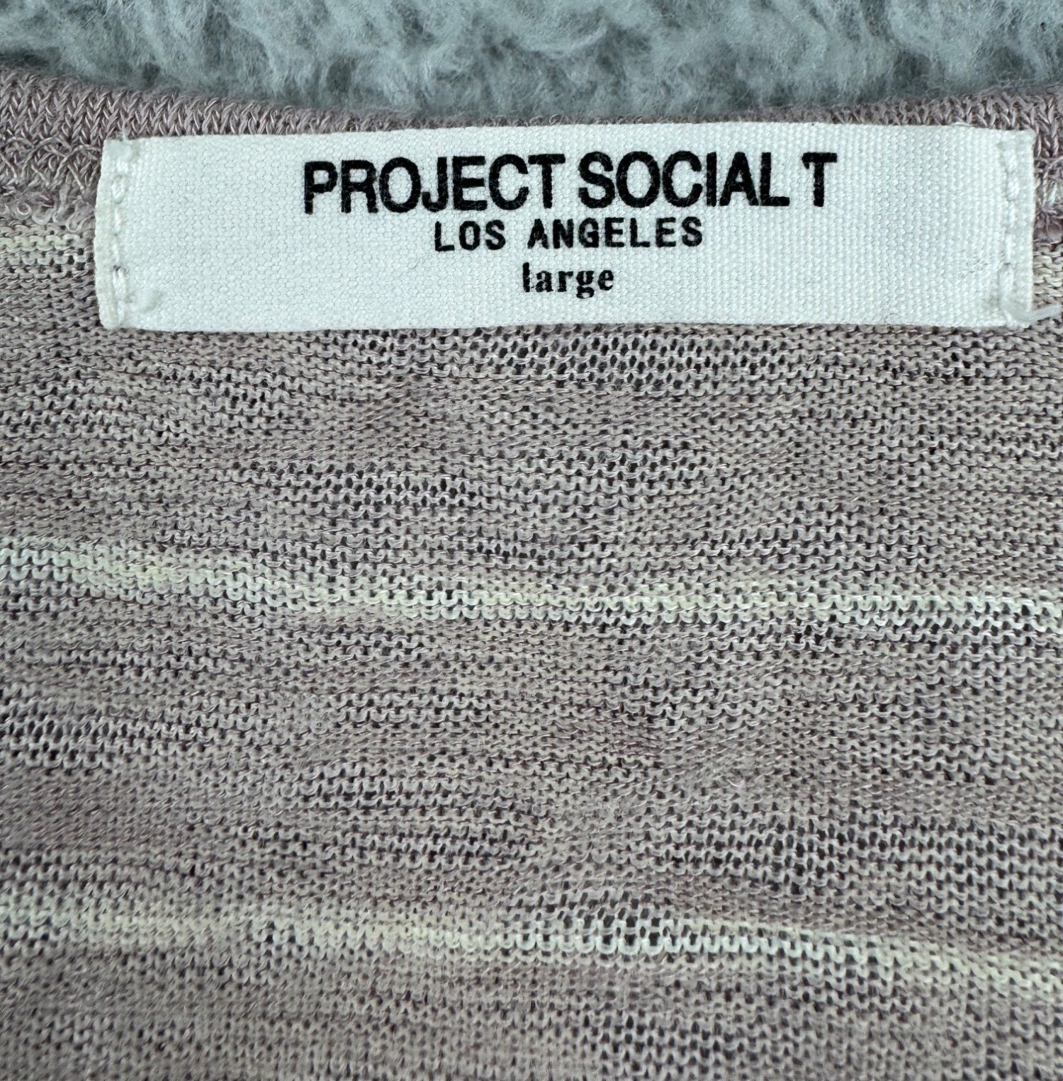 Project Social T Womens L Striped V-Neck Pocket Casual Comfort Tee Raw Edges