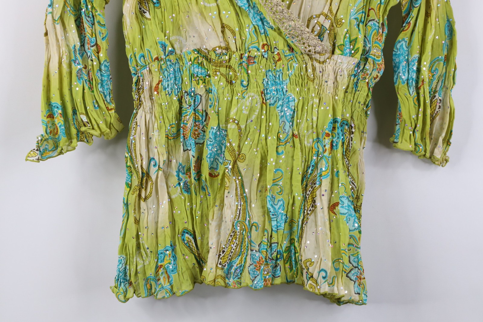 Vtg 90s Y2K Streetwear Womens Medium Babydoll Bella Fairy Flower Sequin Shirt