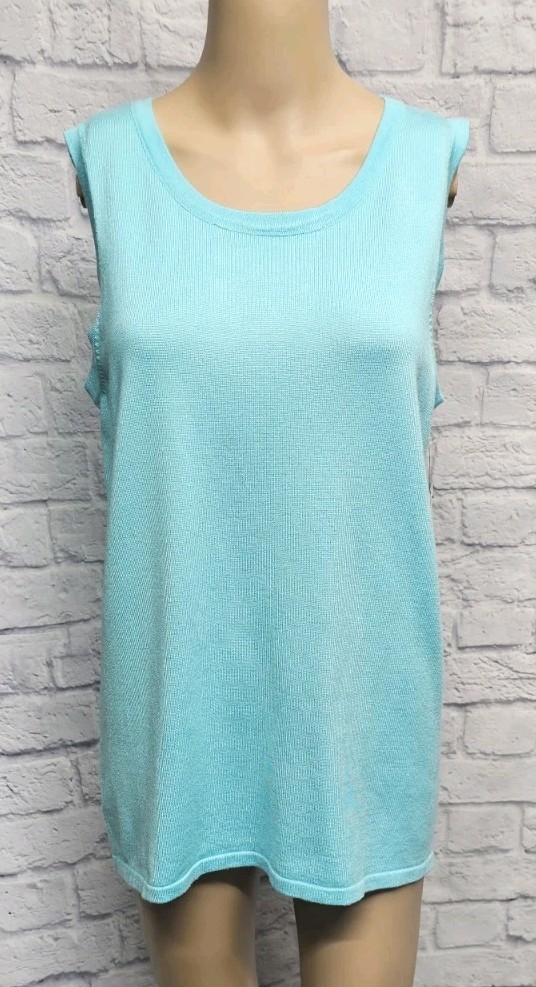 NWT MULTIPLES M AQUA BLUE NYLON RAYON SWEATER KNIT TANK TOP