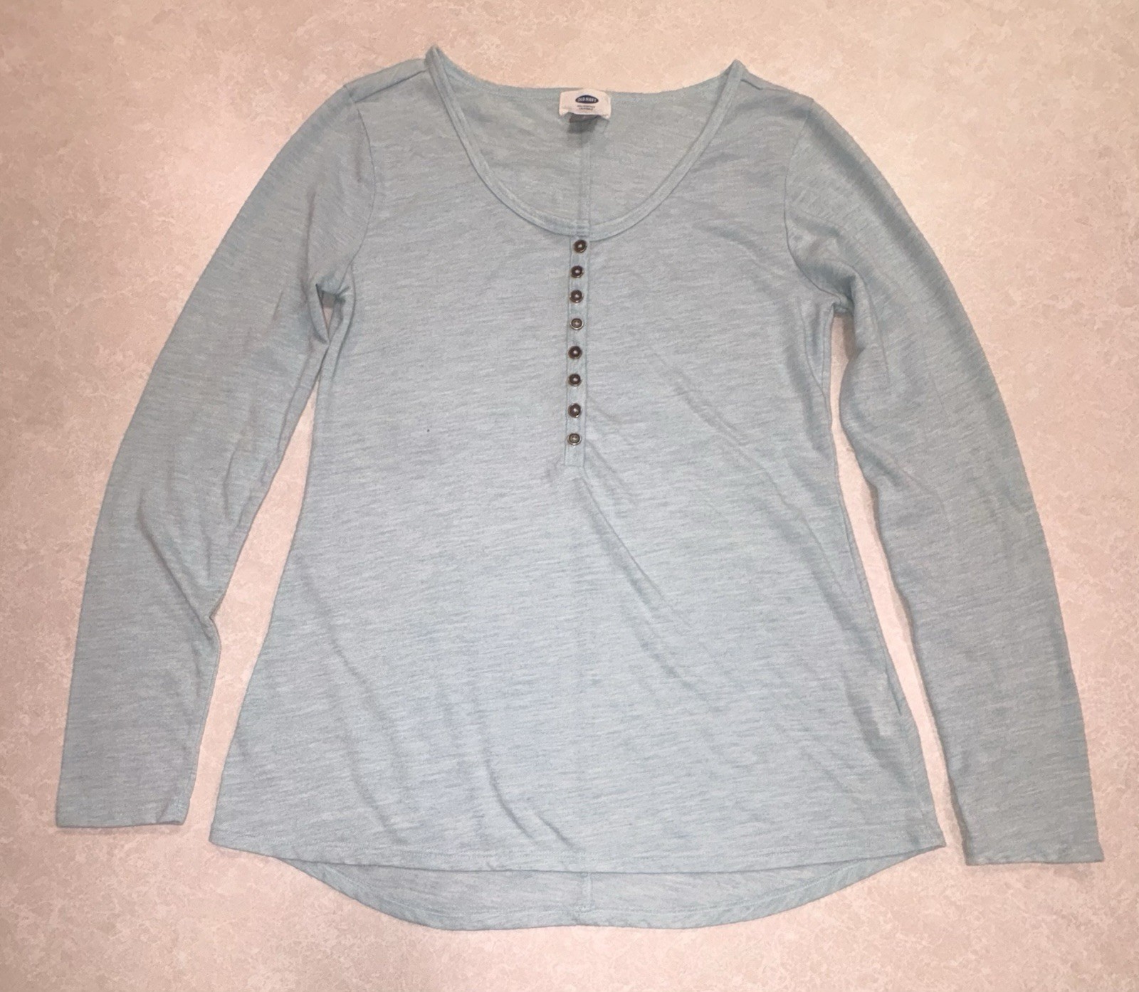 Old Navy Womens S Blue Solid Scoop Neck Long Sleeve Henley Knit Top Buttons