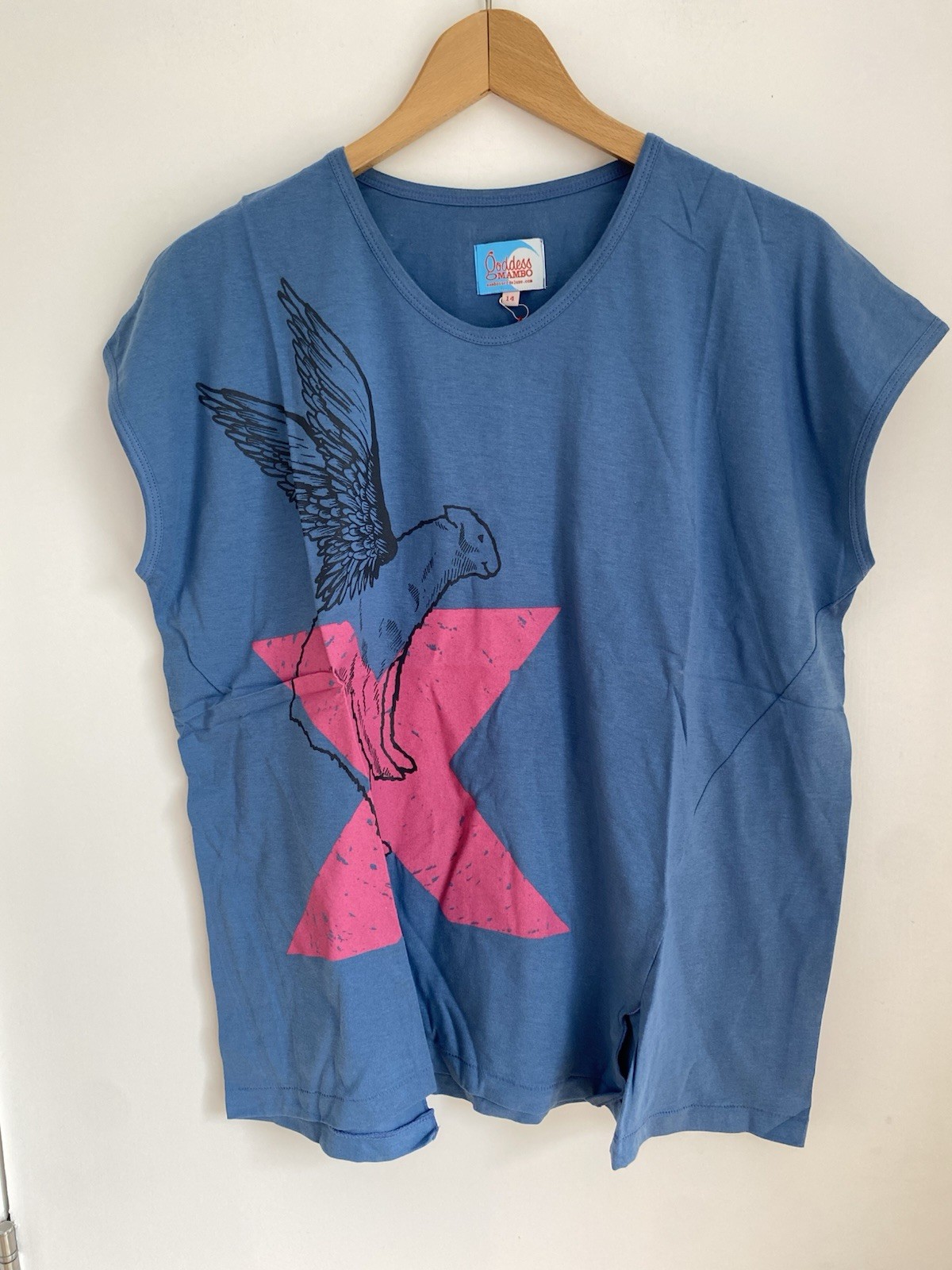 Mambo Goddess Women’s Graphic Print Tank Shirt Size UK 14 Deadstock Y2K NEW Blue