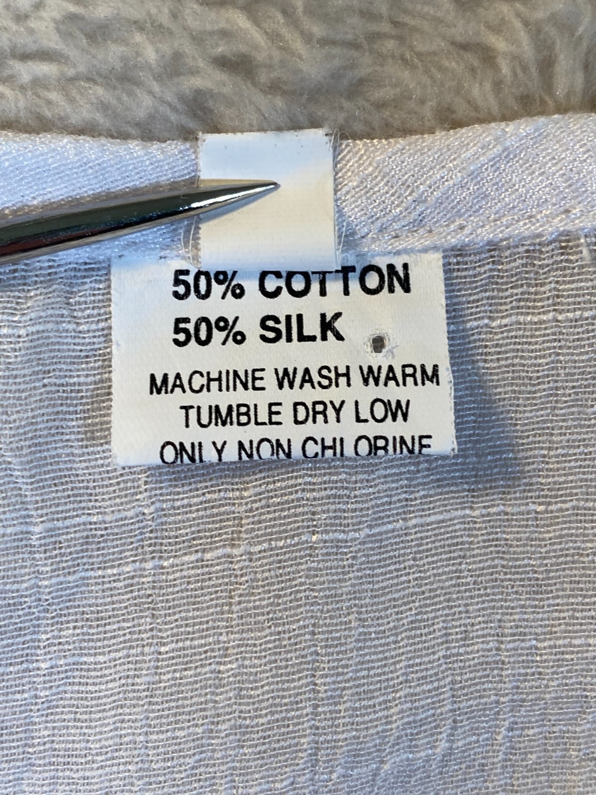 Silk and Cotton Blend Blouse Pintuck Button Accented Sleeves