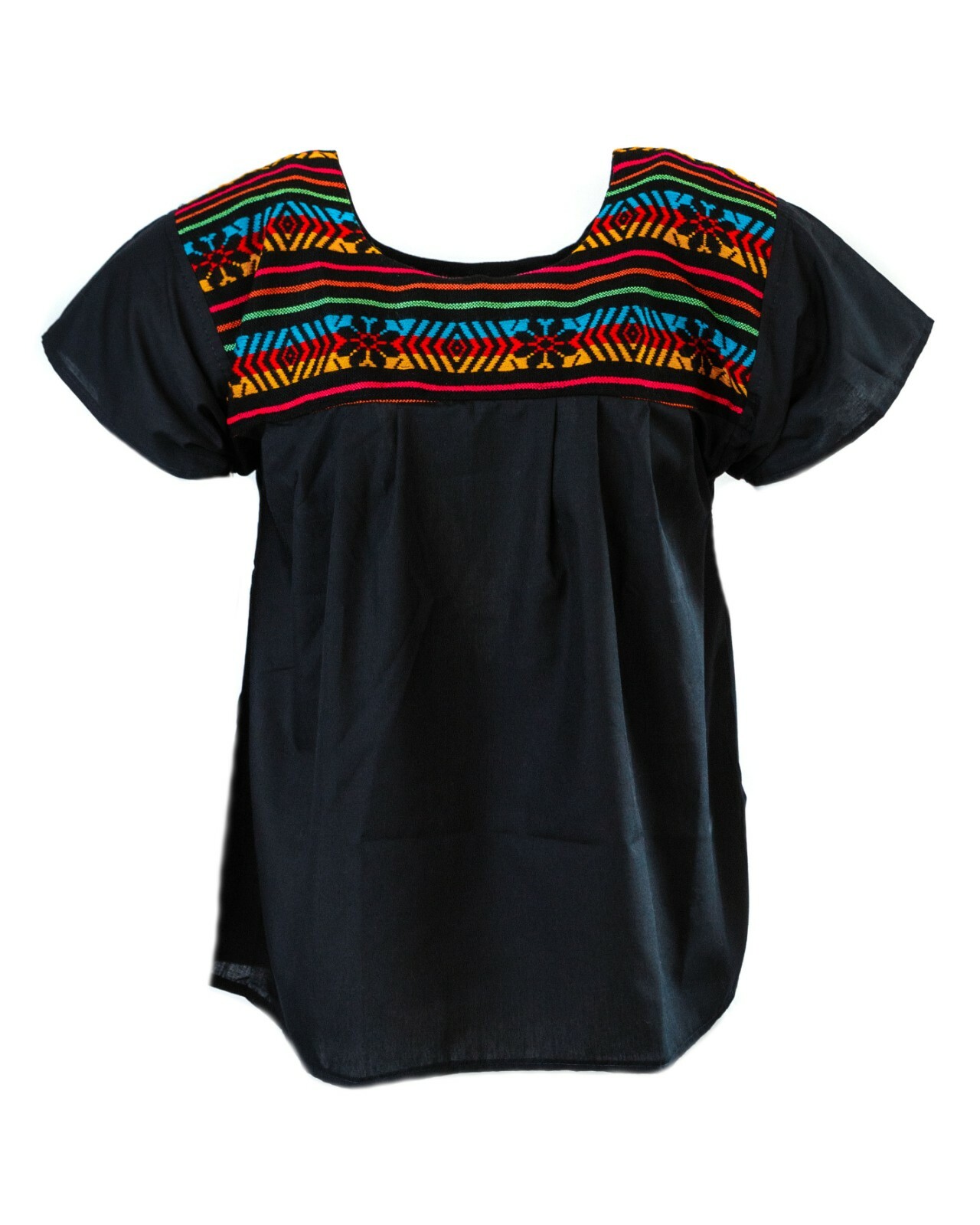 MEXICAN BLOUSE BLACK Diamond Colorful Traditional Mexico S M L XL 2XL 3XL 4XL 5X