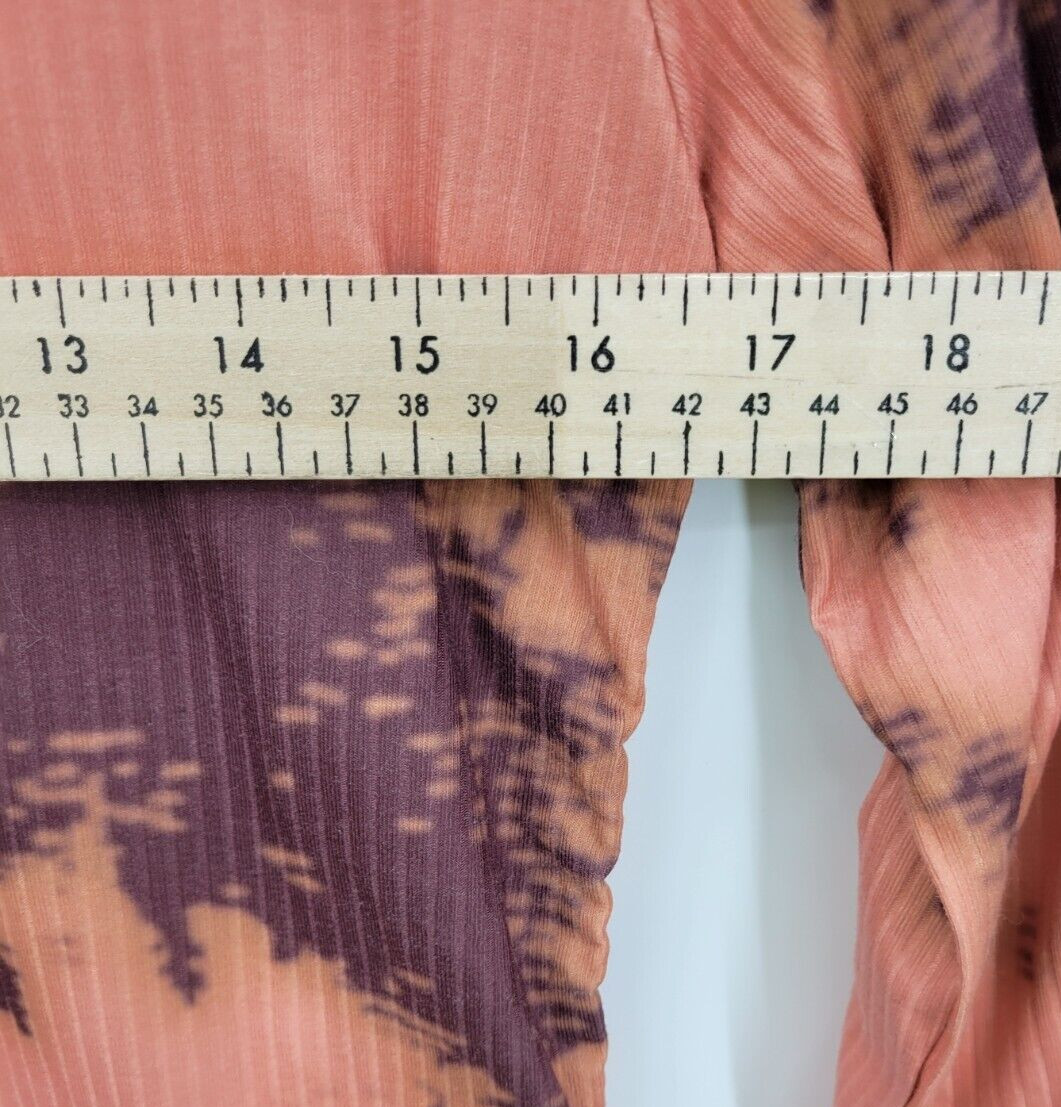 Earthbound Top Womens XL Peach Floral Ribbed Ruched Sides Cropped Boho Romantic