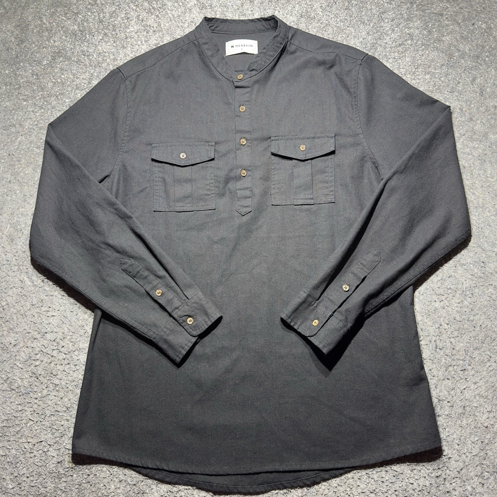 Nearkin L Women Black 3/4 Button Pullover Strecth Long Sleeve Shirt