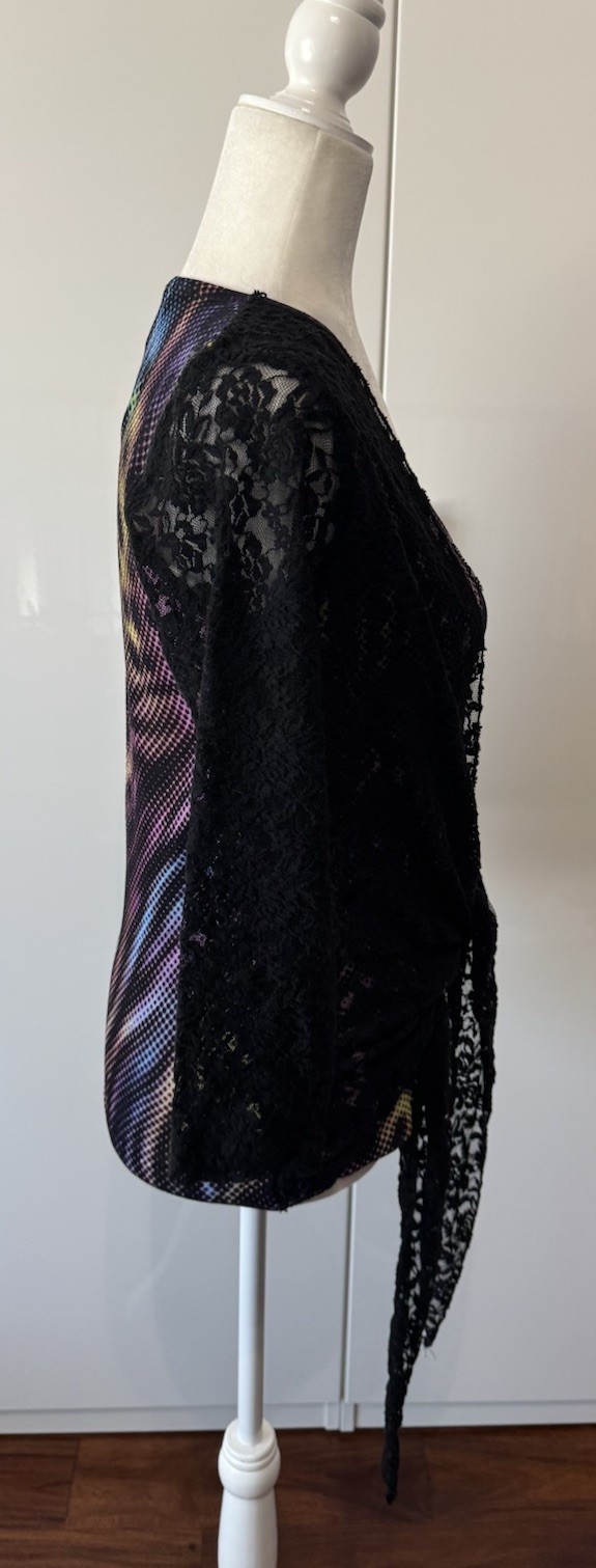 Alberto Makali Top Double Layer Stretch Floral Lace Overlay Beaded Sz M