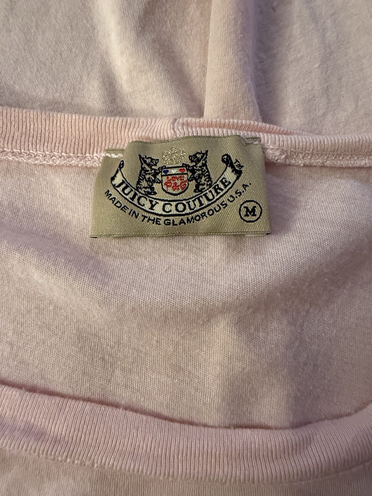 VTG Juicy Couture Long Sleeve T-Shirt Wm M Pastel Baby Pink Paris Hilton Tan Tag