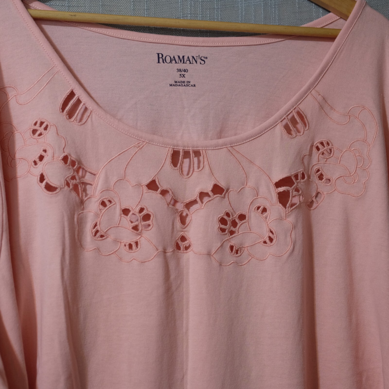 Nwot! Roaman’s Embroidery T-Shirt Tunic Pink Woman’s 5X 38/40 #H53-3