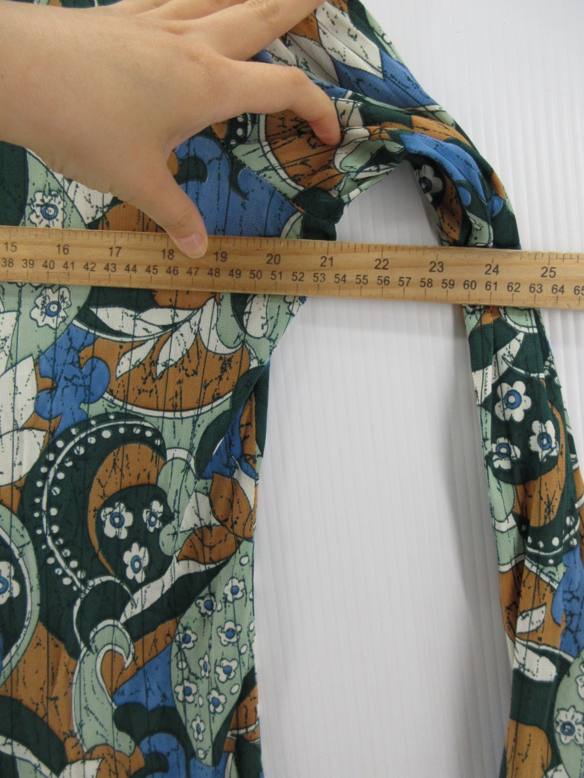 VGT Top Women Large Green Shirt 70s Disco Mod Arnel Leisure Psychedelic Floral