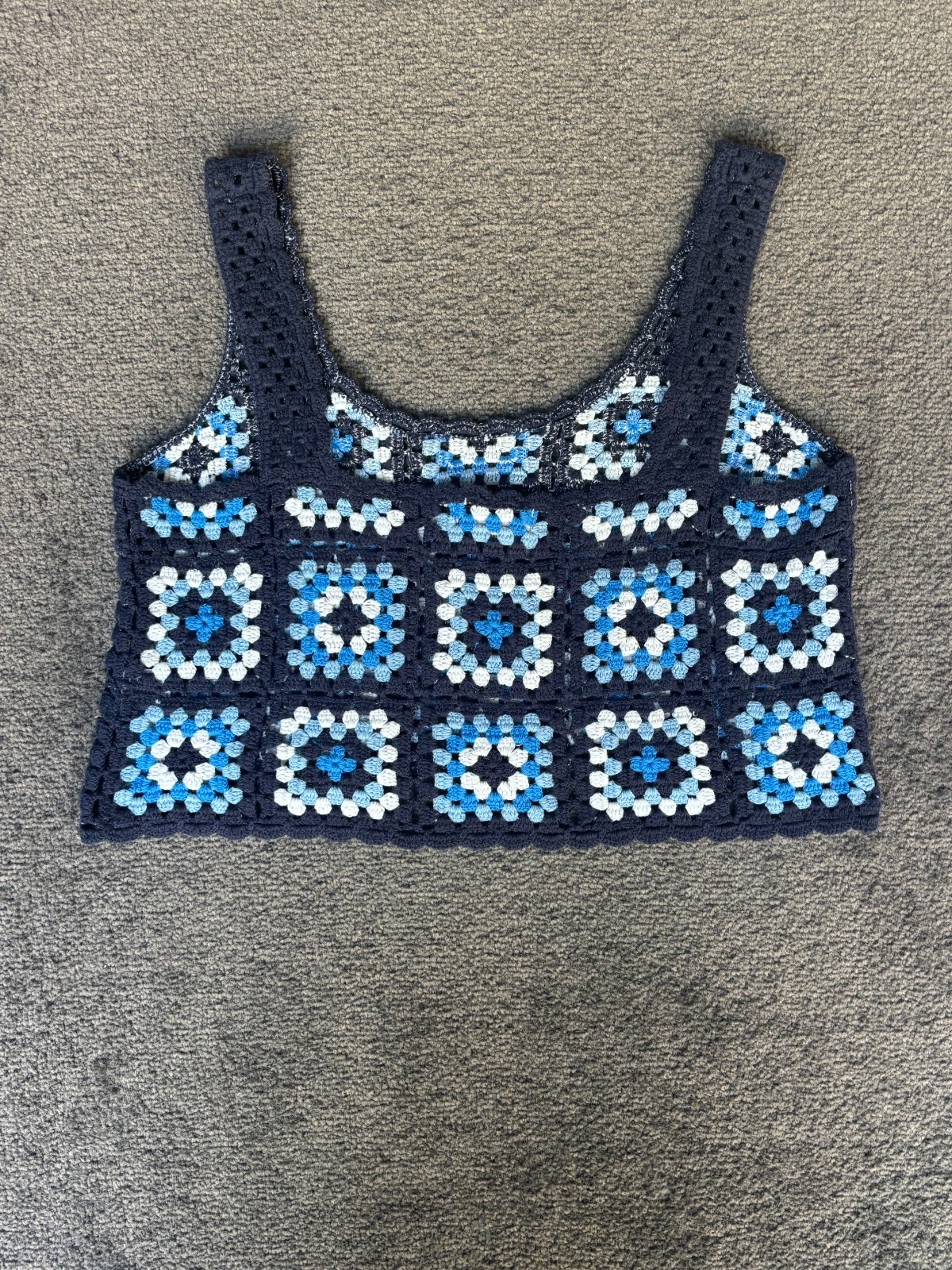 Sincerely Jules Crochet Crop Top Women’s Size XL Navy Blue Cotton Square Neck