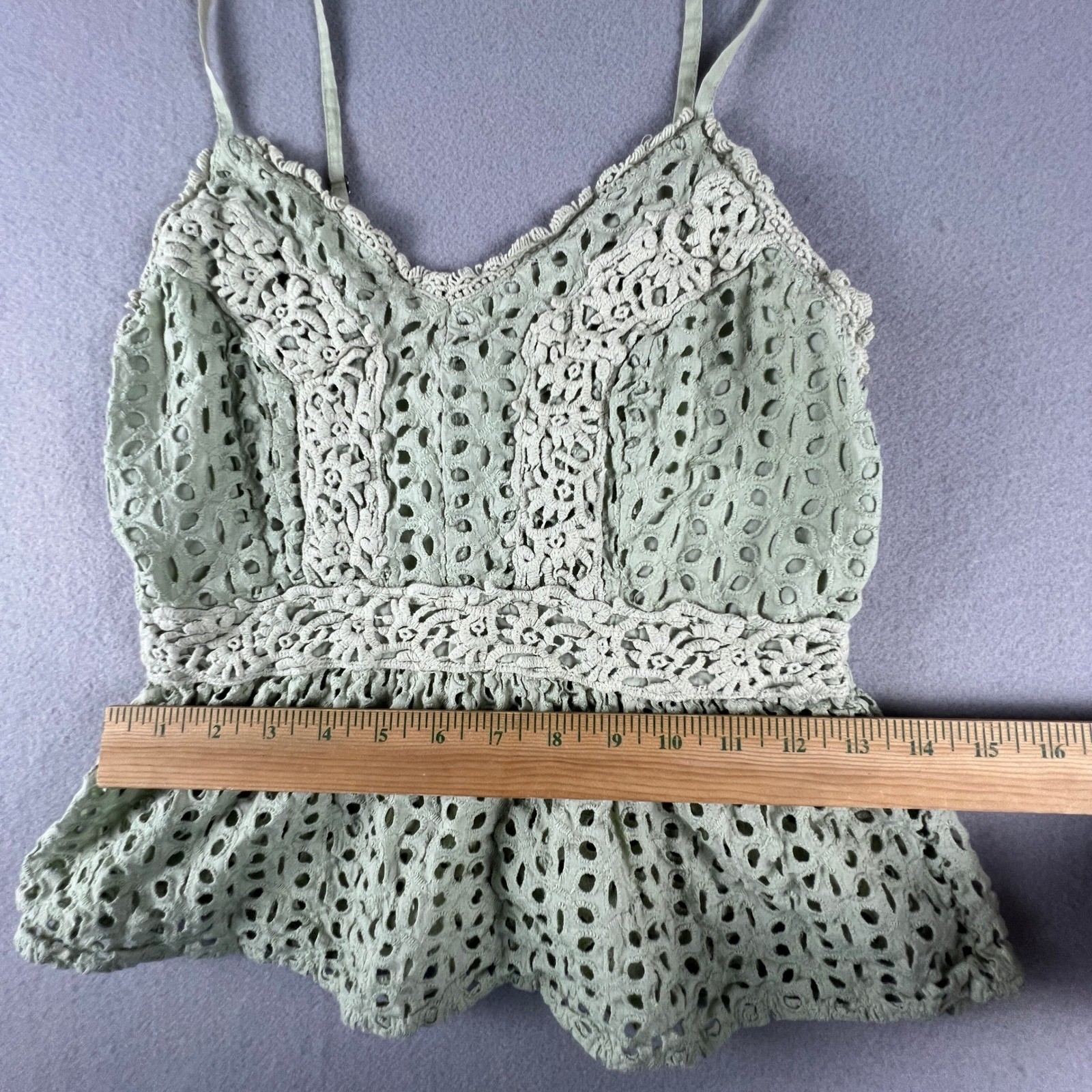 Crochet Lace Top Gaze Eyelet Cami Medium Sage Green Boho Festival Cottagecore