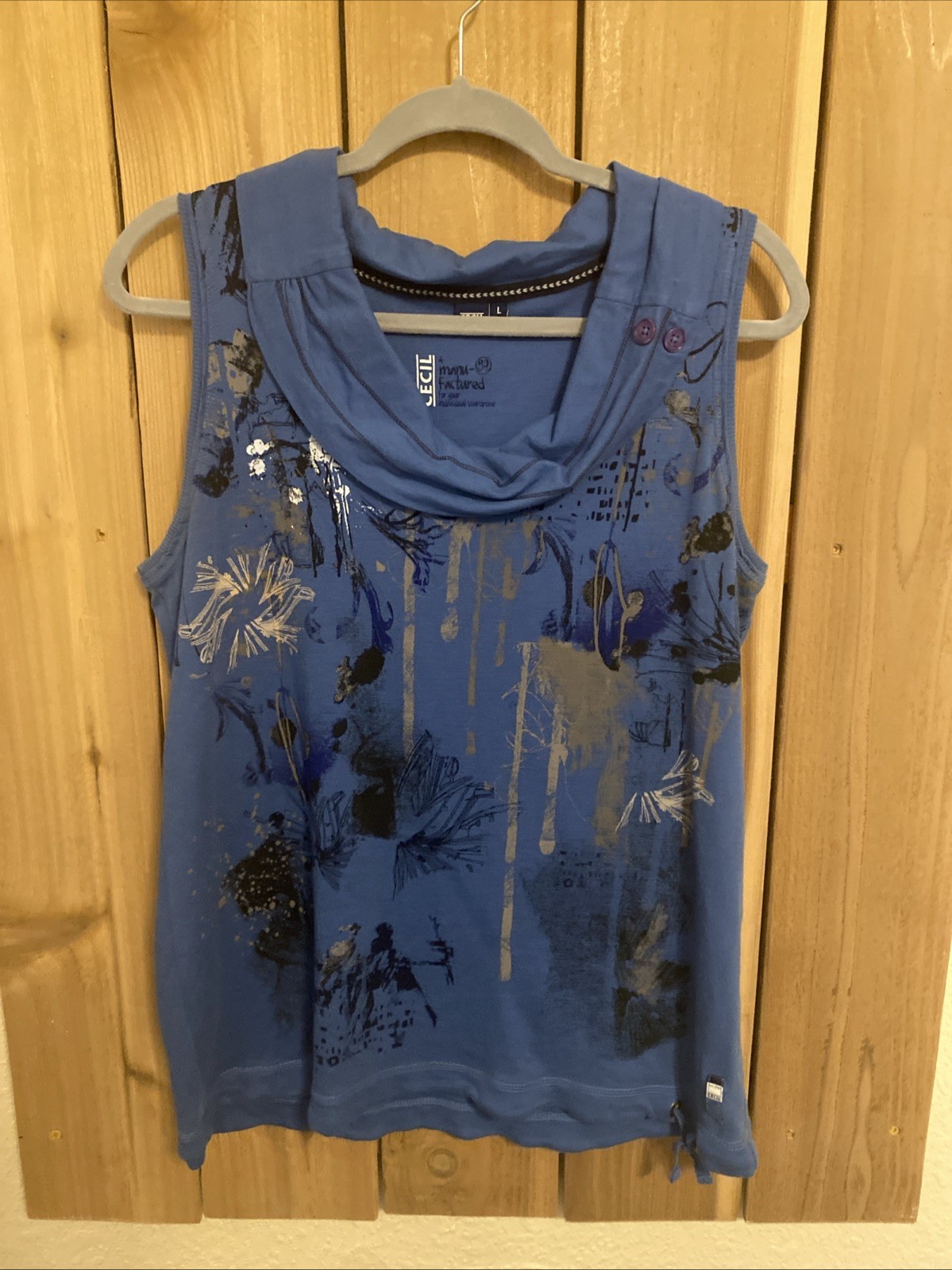 Cecil Blue & Tan Sleeveless Top Size L NWOT