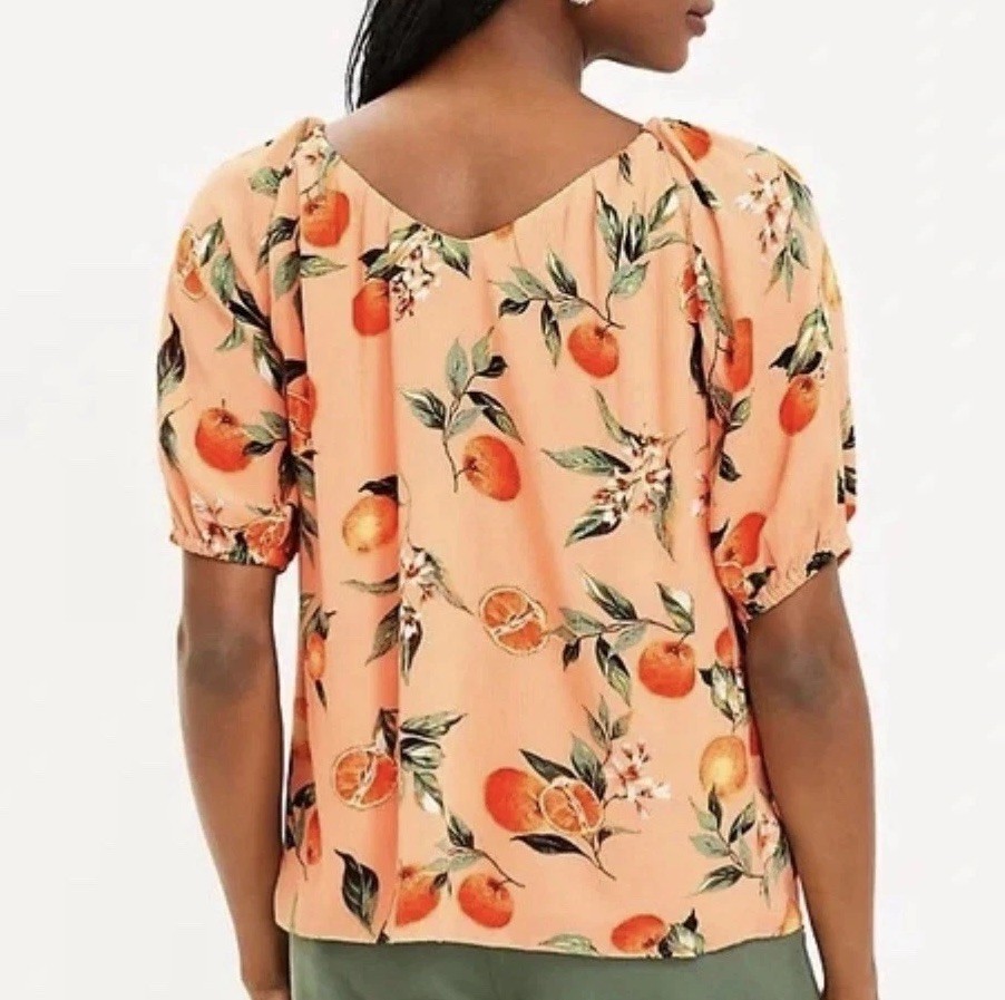 LOFT Top Orange Tropical Beach Resortwear Women’s Sz M Relaxed Fit Blouse Summer