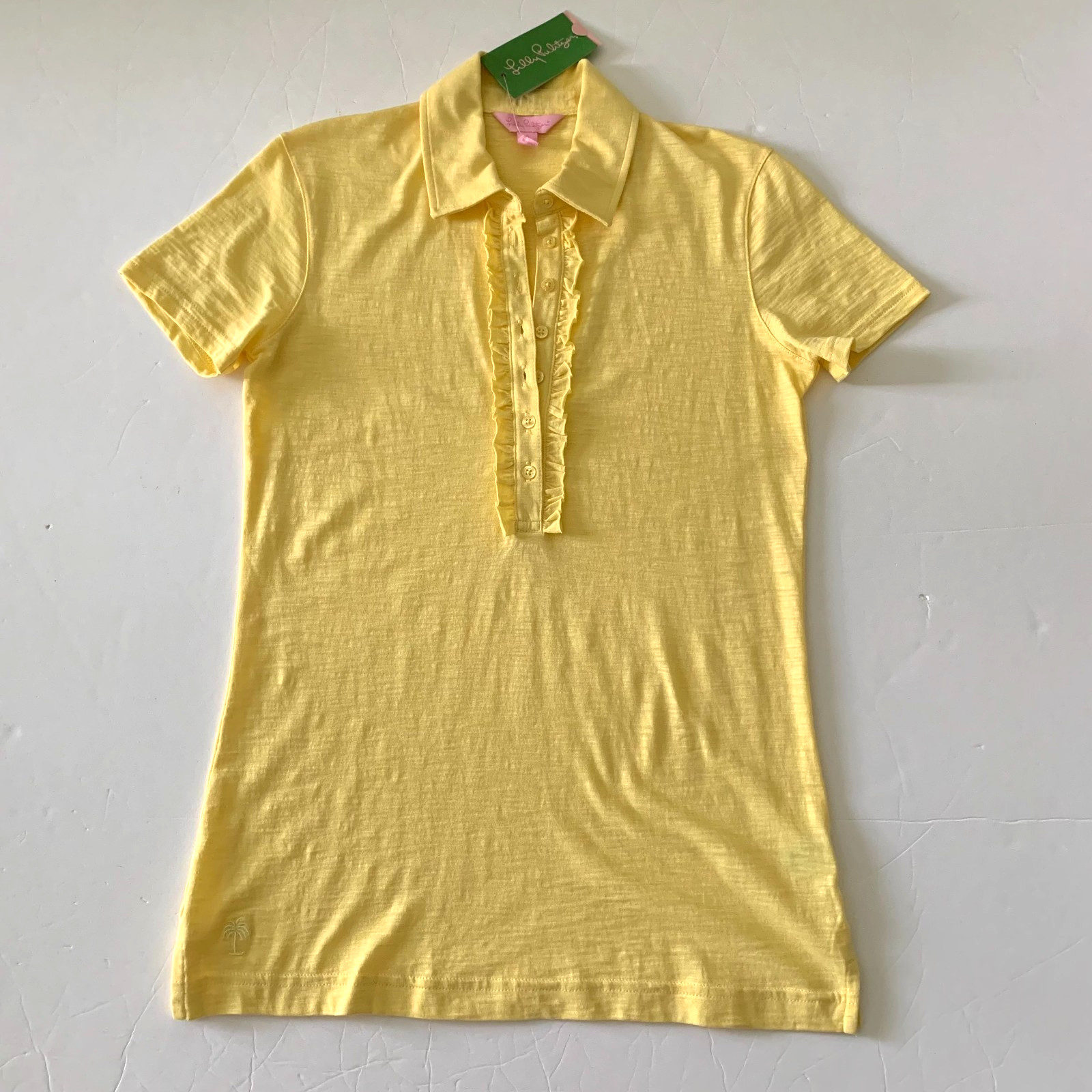 NWT Lilly Pulitzer Trophy Ruffle Polo Top S XS 0 2 4 Starfruit Yellow Cotton