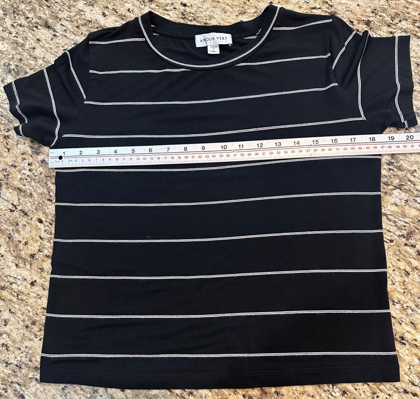 Amour Vert Berkeley Dream Knit Tee Shirt Black w/White Stripes Women XS