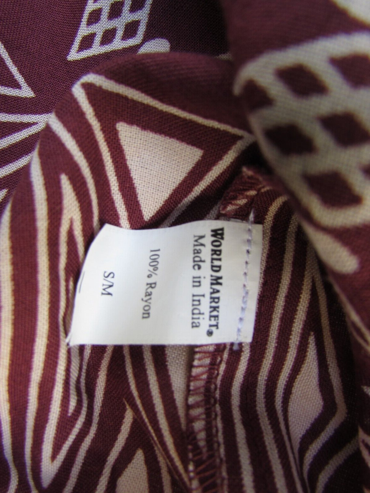 World Market Women’s Top Blouse Kimono Tunic Boho Rayon Print Maroon Size S/M