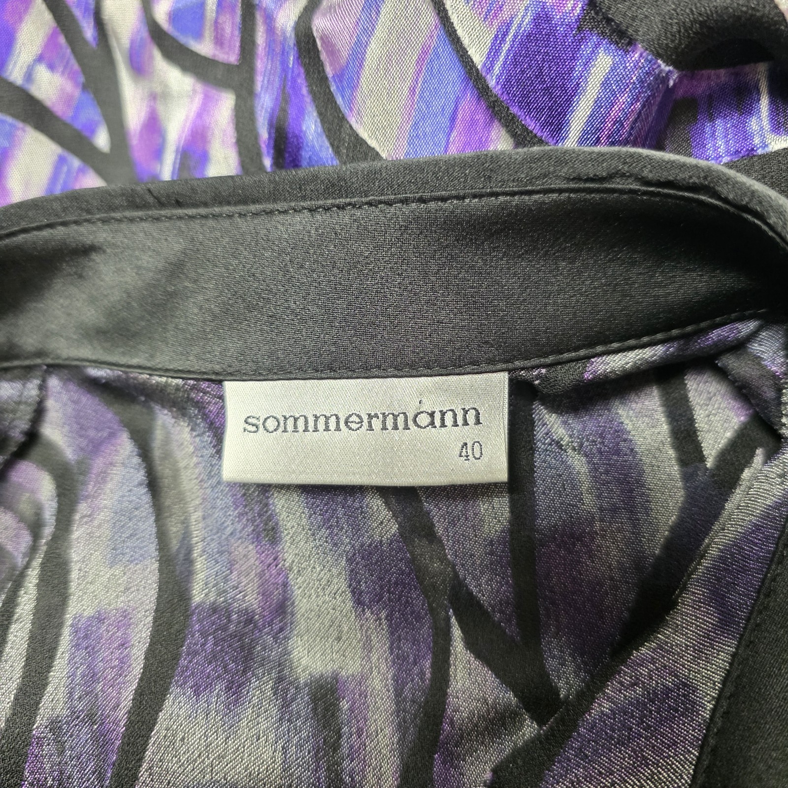 Sommermann Purple Black Abstract Print Designer Blouse Shirt UK 12 EU 40