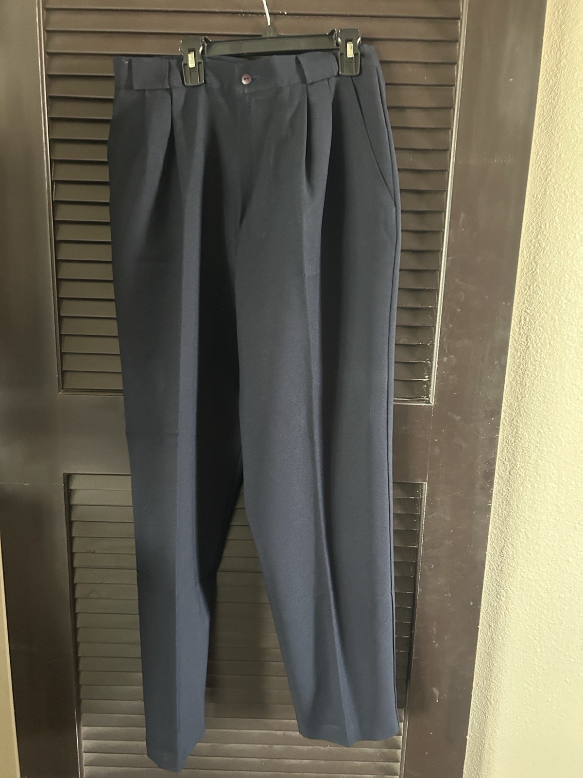 Women’s Navy Pleated Front Solid Dress Pants Regular Fit L 34W