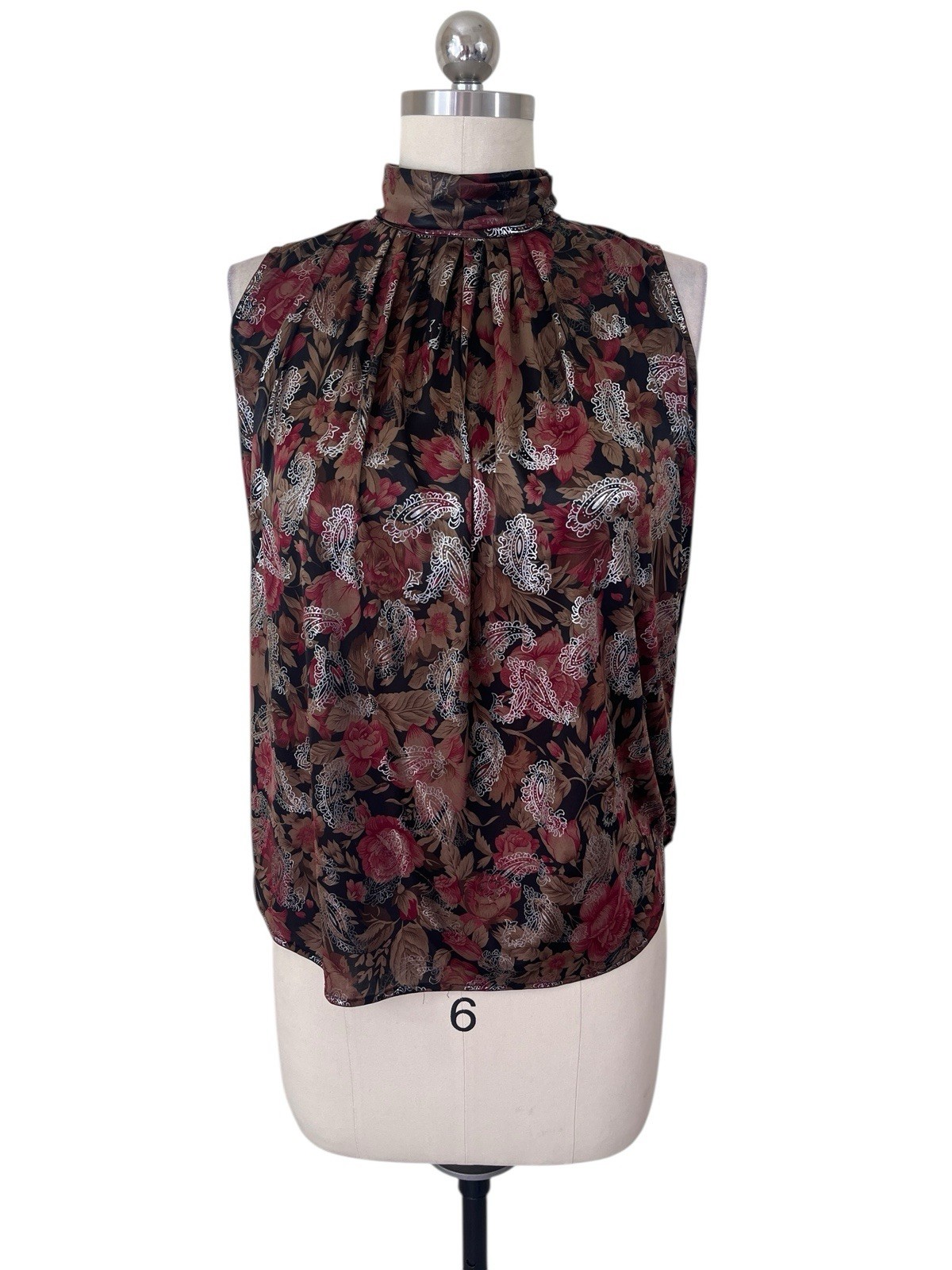 Dressbarn Y2K Blouse Womens L-XL Black Mock Neck Paisley Sleeveless Whimsigoth