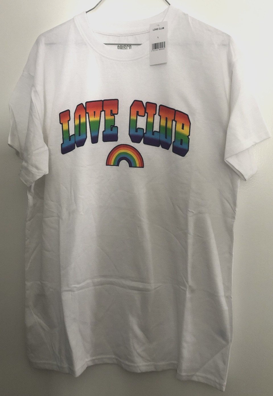 Gay Pride Rainbow “Love Club” Unisex T-Shirt White Short Sleeve Sz L NEW NWT