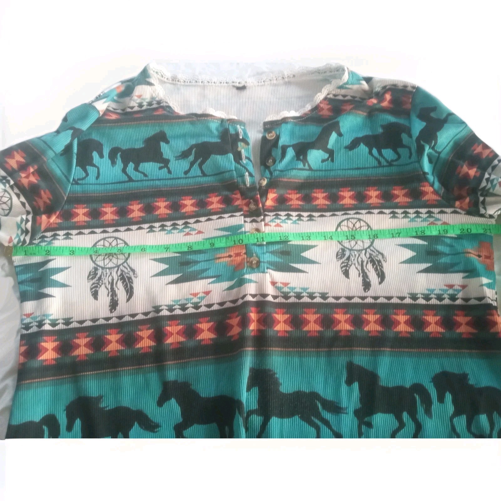 Native American Aztec Horse Ladies Long Sleeve XL Stretchy Pullover Shirt
