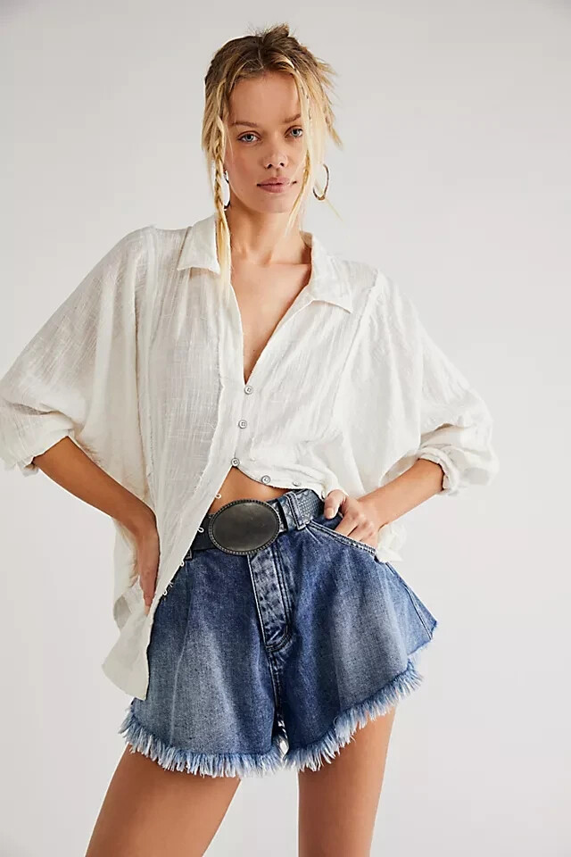 Free People We The Free One And Only Buttondown Blouse S 6 Cotton Top NEW 46754