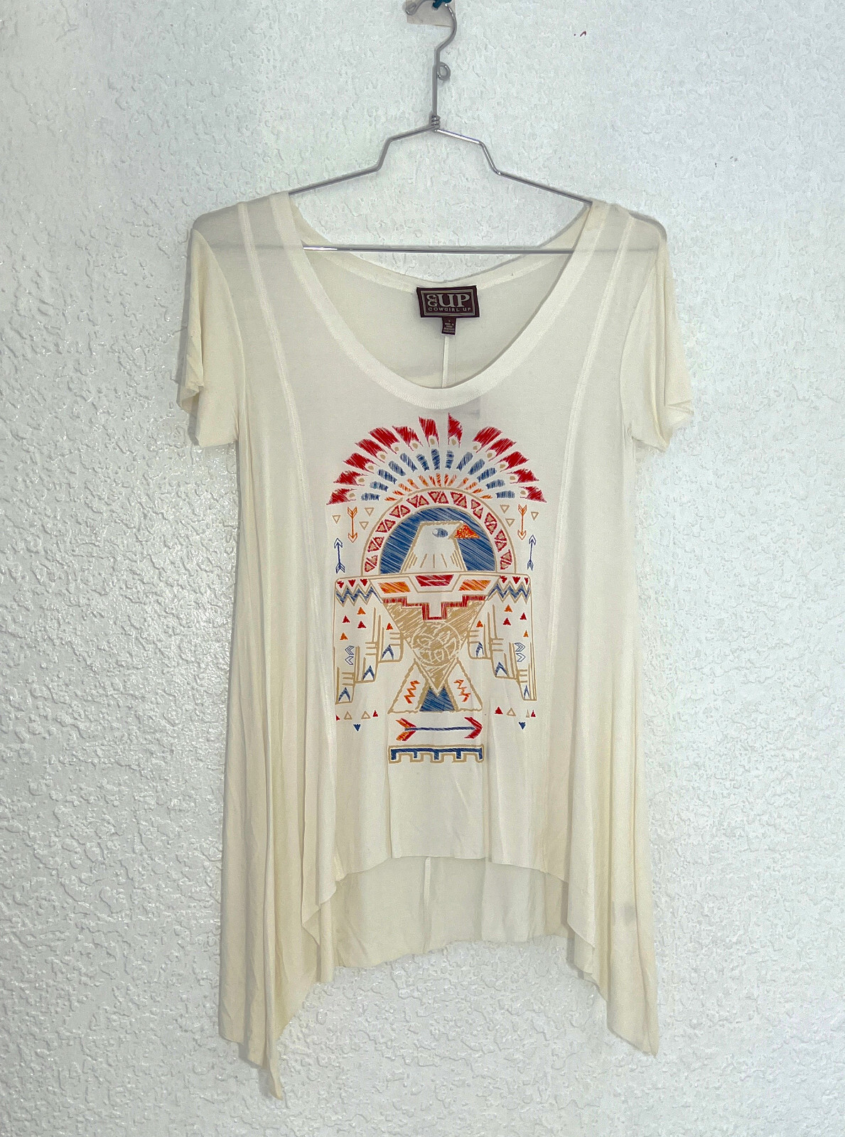 CG60605 Cowgirl Up Drapy V Neck Top W/ Navajo Print Small