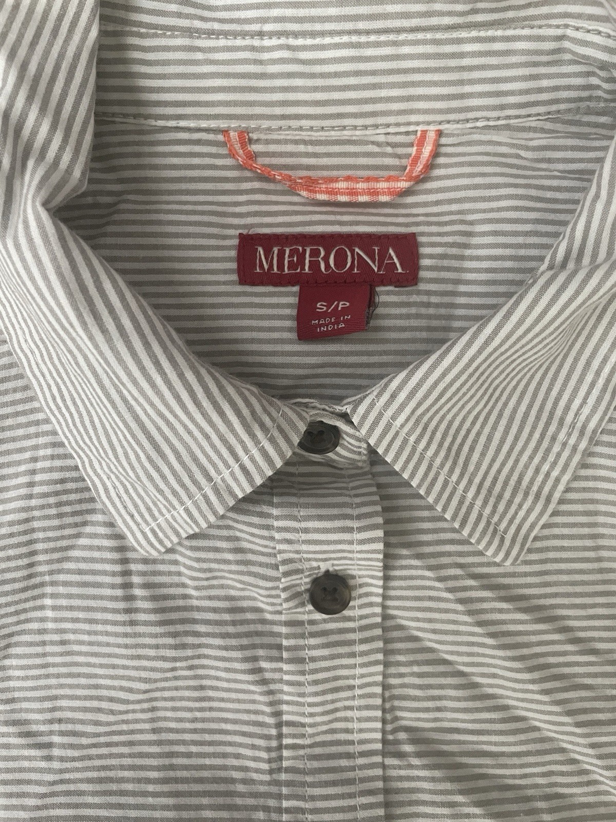 Merona Button Down Shirt-Striped-Gray/White-Cotton-Women’s Small-EUC