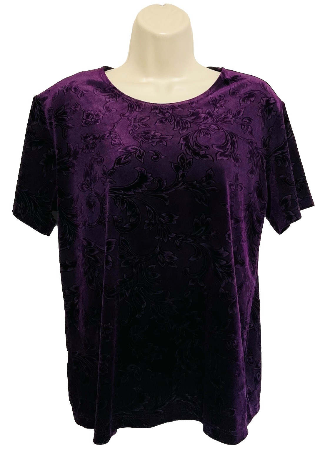 modern essentials top short sleeve deep purple floral pullover