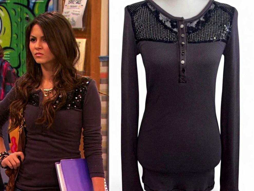 ASO tori vega victorious free people sequin & black lace purple henley top sz m