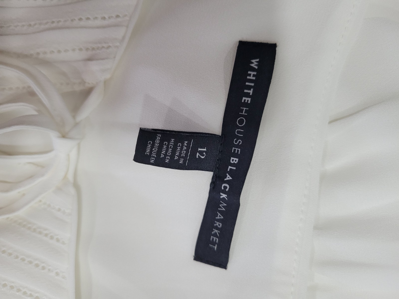White House Black Market Ivory Boho Blouse- Sheer, Lace Hem, Long Sleeve – Sz 6