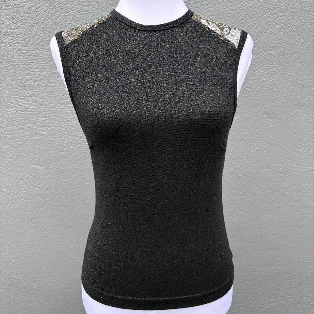 Vintage 90s Maxou Black & Gold Metallic Sleeveless Top – Sz S