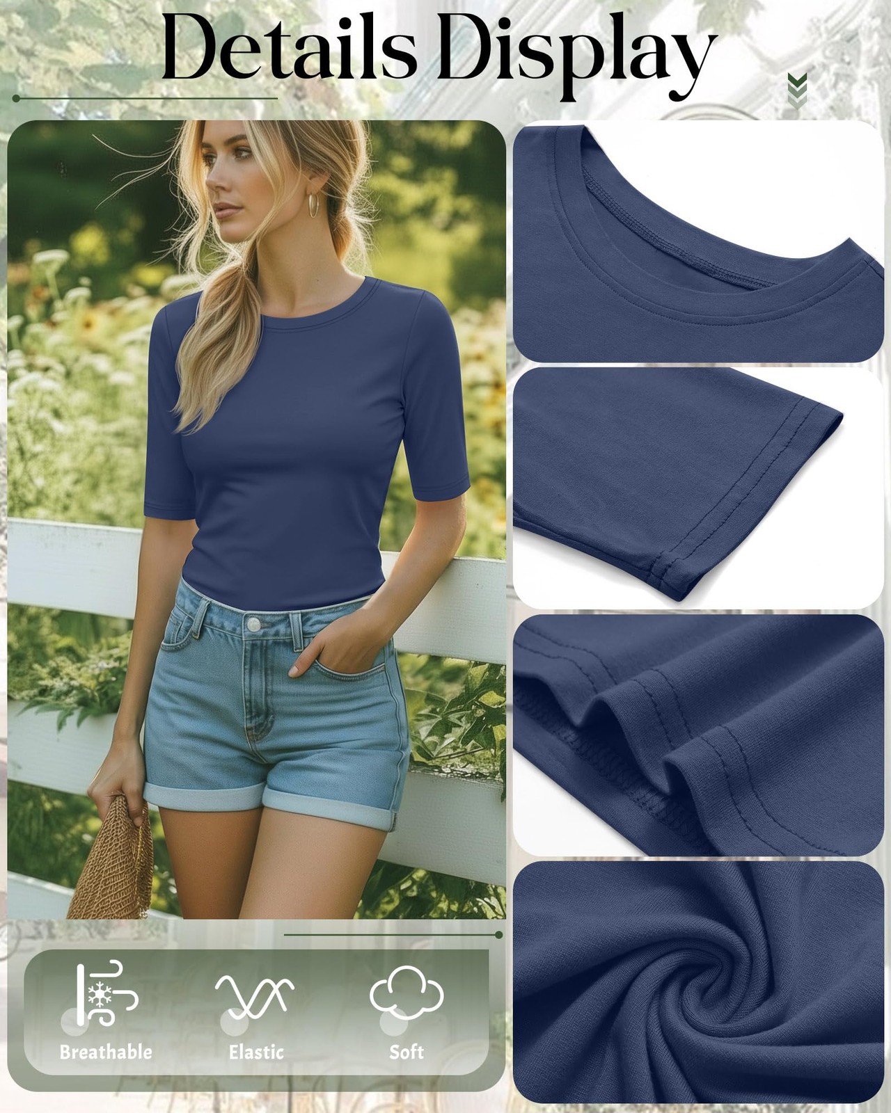 3 Pack Women’s Half Sleeve Tops Crewneck 1/2 Sleeve T Shirts Elbow Length Top…
