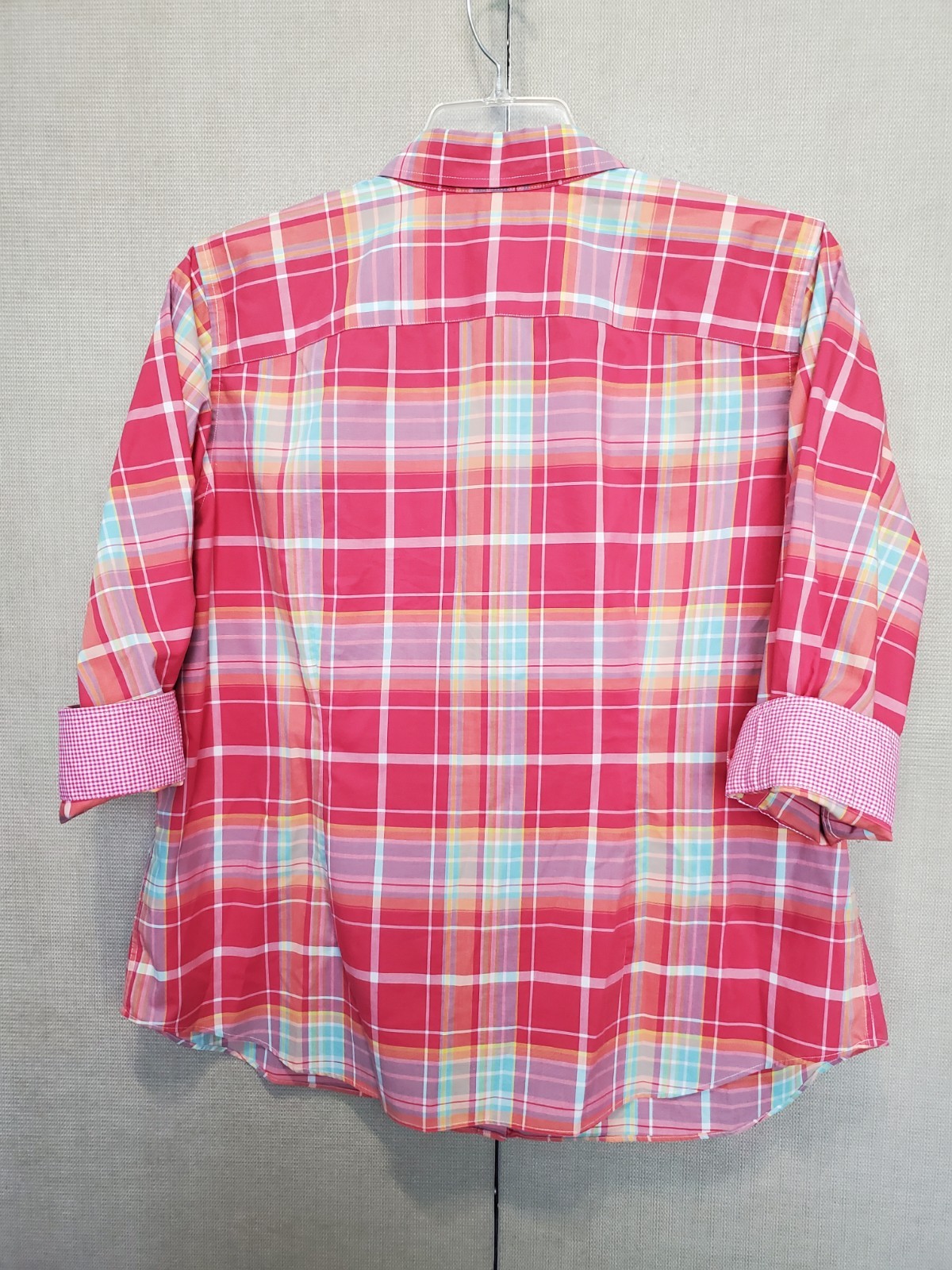 Chaps Plaid Flip-Cuff No-Iron 100% Cotton 3/4 Sleeve Button-Up Shirt Size 1X