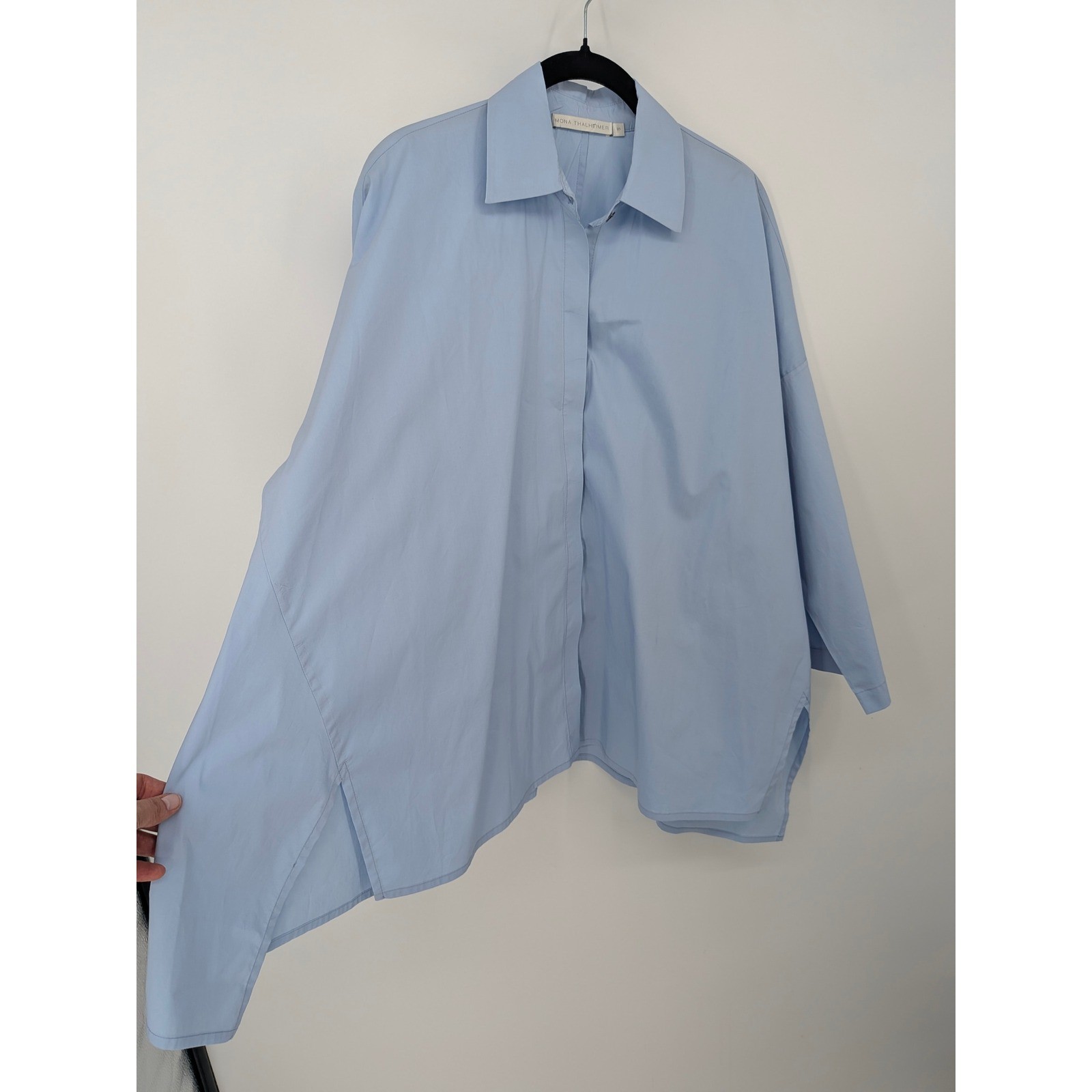 Mona Thalheimer Button Down Women Small Blue Oversize Cotton Blend Top Lagenlook